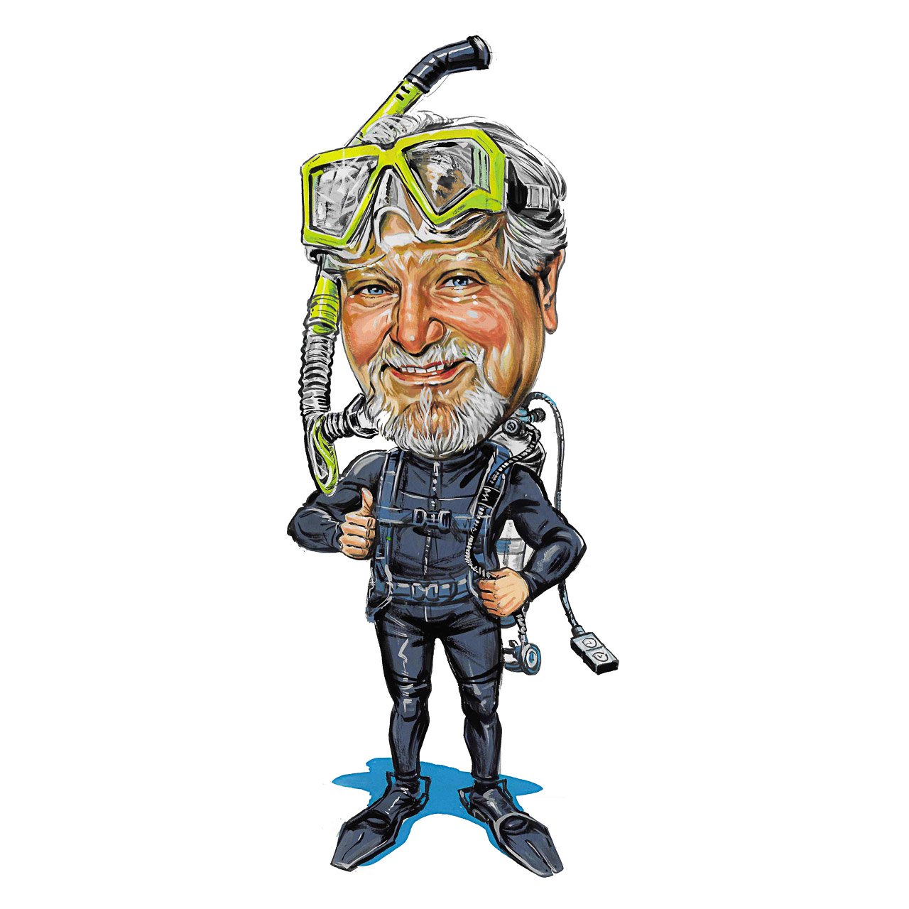 Caricature of Clive Cussler as Diver