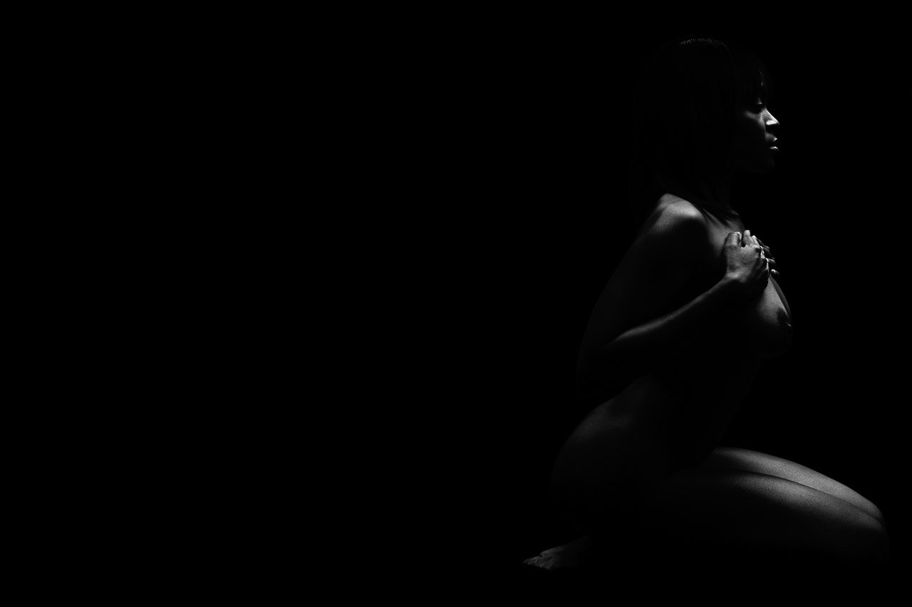Fine Art Nude Boudoir Kneeling Profile